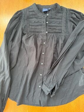 GAP Black Crochet Button-Down Blouse